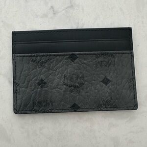 MCM Gray and Black Leather Card Case